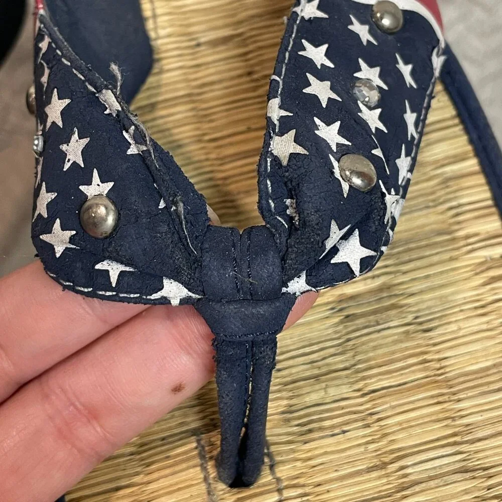 Lower‎ Eastside Y2K Vintage Platform Americana Flip Flop Rhinestone Sandals 8.5